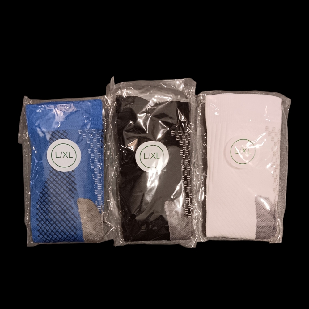New L/XL Men's Athletic Socks - Blue, Black, and White